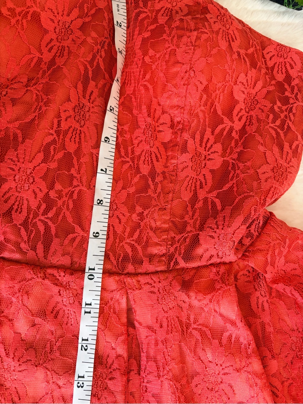 Poetry Coral-Red Strapless Lace Mini Dress - Picture 9 of 11